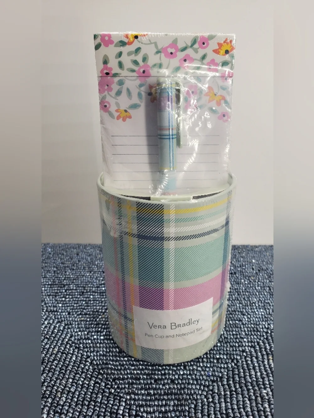 Vera Bradley Pastel Plaid Pen Cup Notepad Set (NAV1)